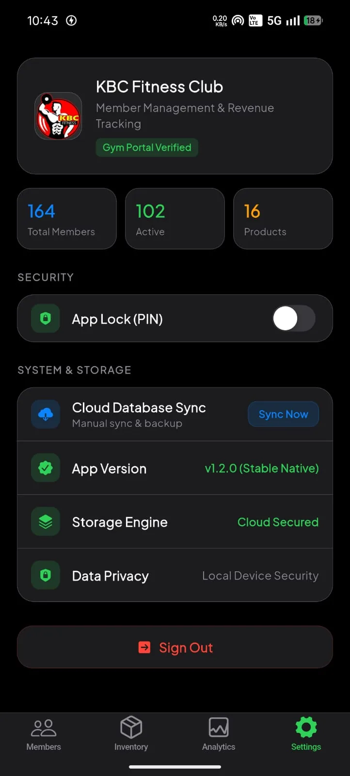 KBC Fitness App — Settings